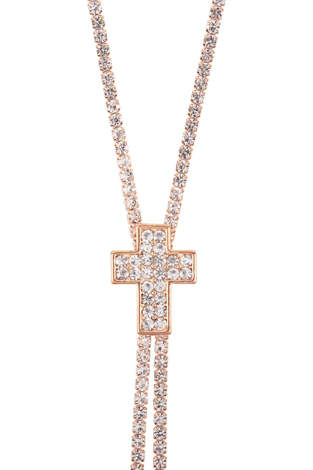 Rhinestone 47" Cross Slider Necklace Crystal Gold - Pack of 6