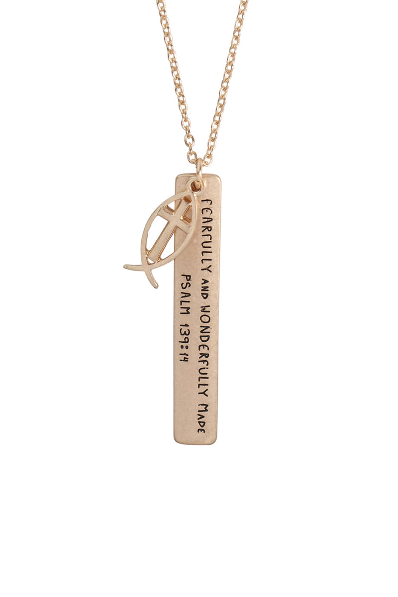 Message "Fearfully" Charm Pendant Necklace Matte Gold - Pack of 6