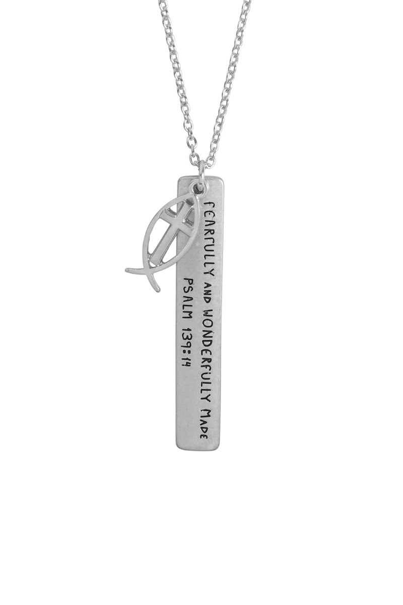 Message "Fearfully" Charm Pendant Necklace Matte Silver - Pack of 6