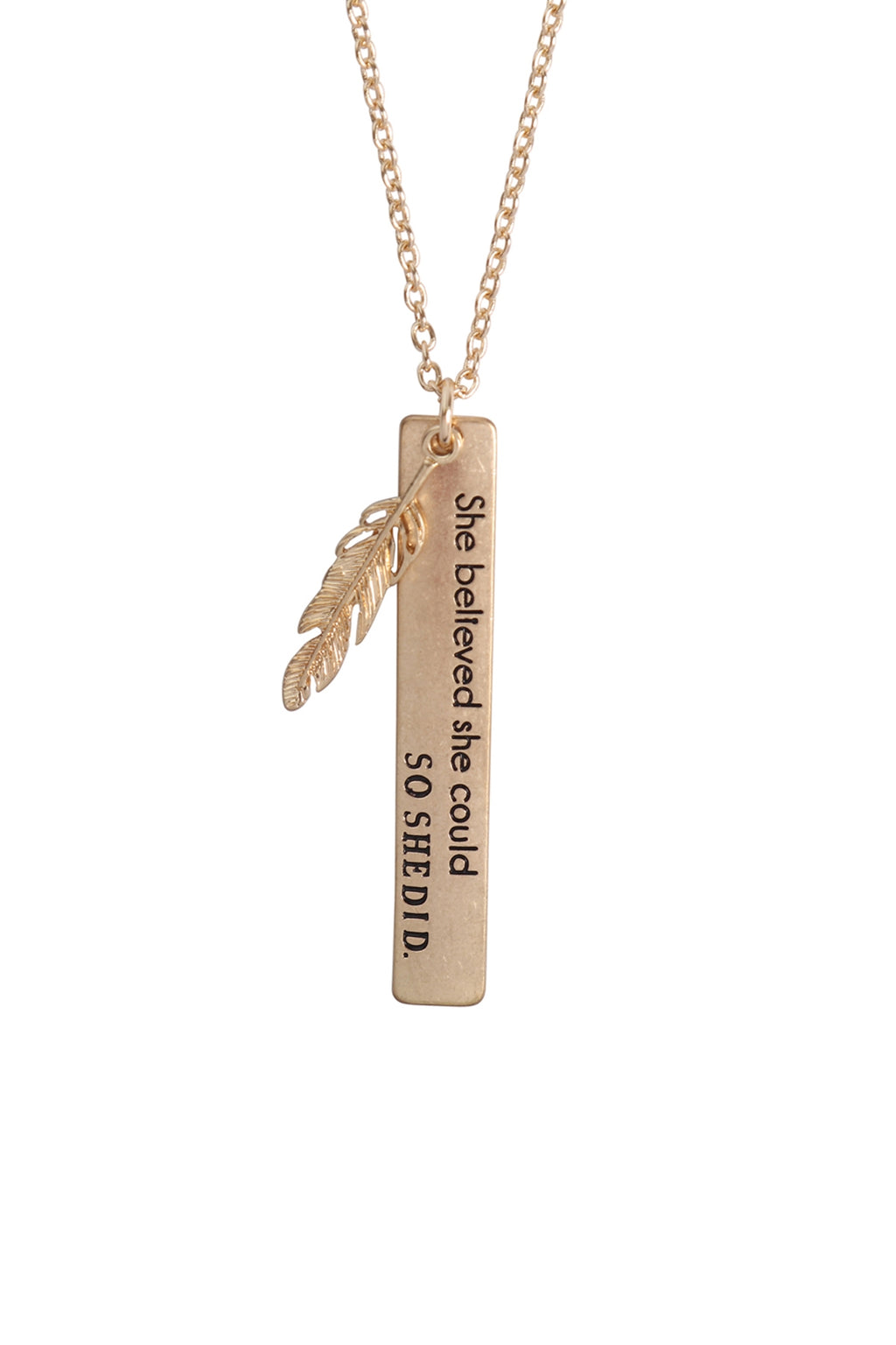 Message "She Believed" Charm Pendant Necklace Matte Gold - Pack of 6