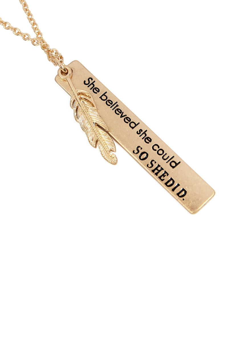 Message "She Believed" Charm Pendant Necklace Matte Gold - Pack of 6