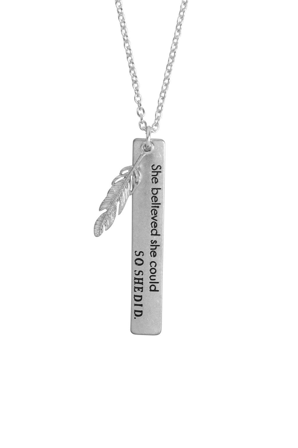 Message "She Believed" Charm Pendant Necklace Matte Silver - Pack of 6