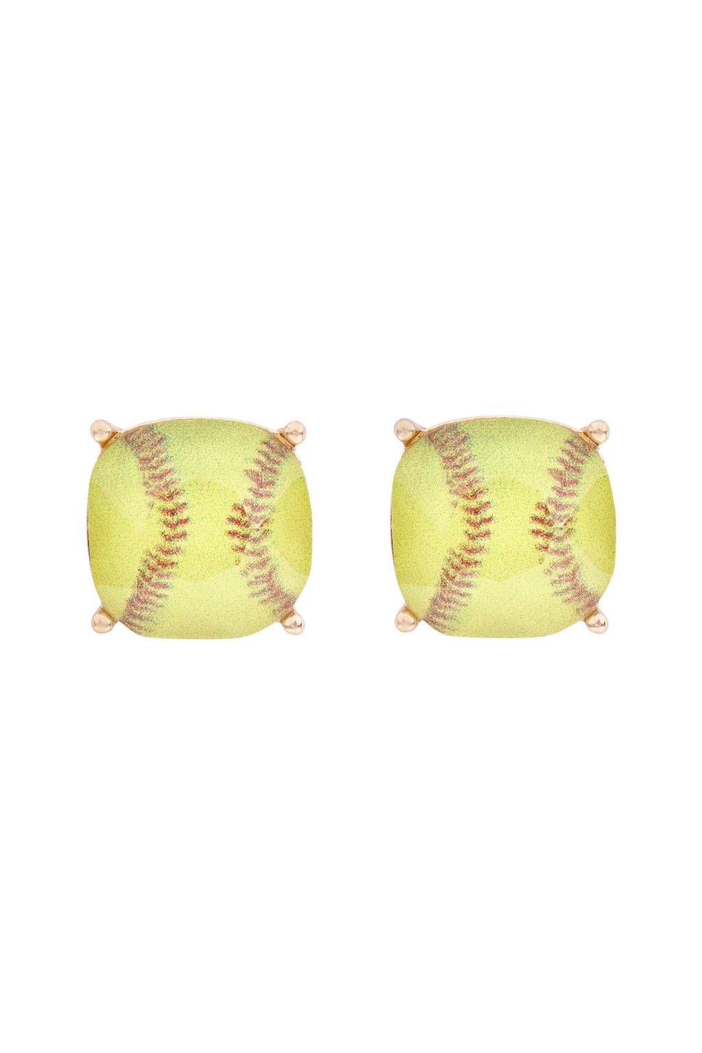 Sports Cushion Cut Baseball Stud Earrings Gold - Pack of 6