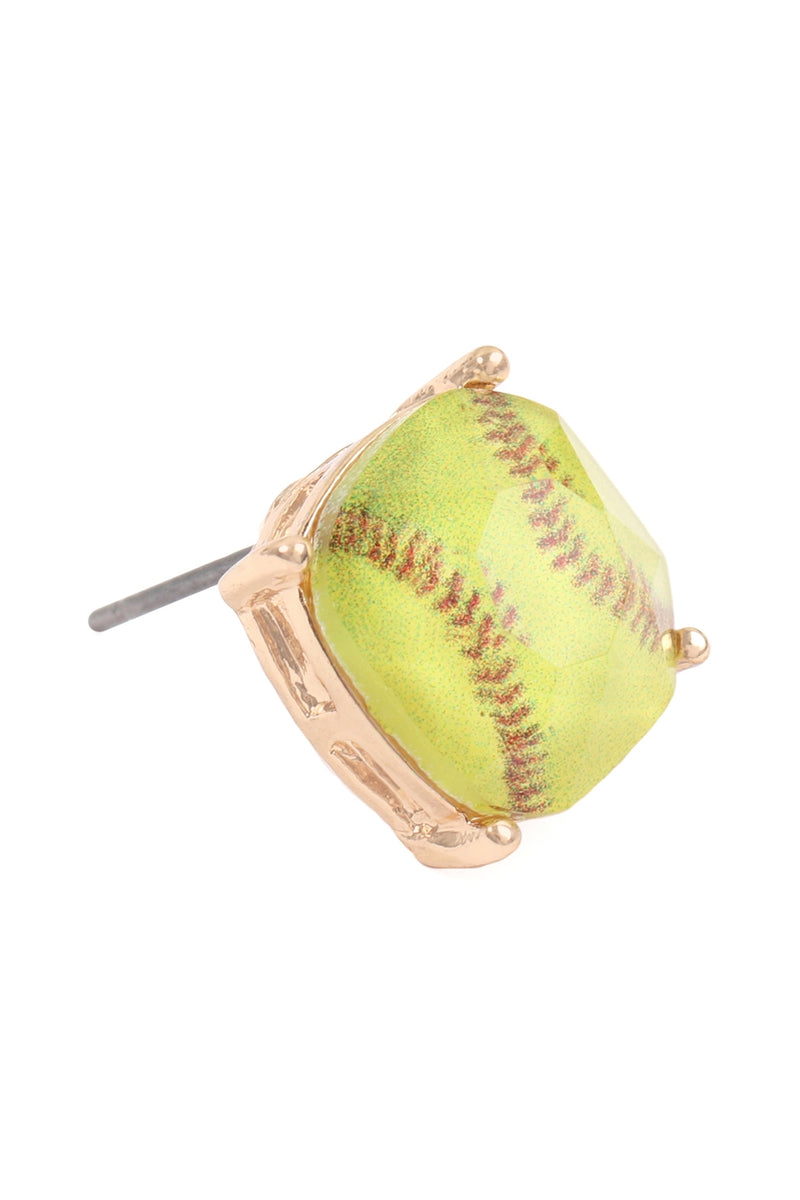 Sports Cushion Cut Baseball Stud Earrings Gold - Pack of 6