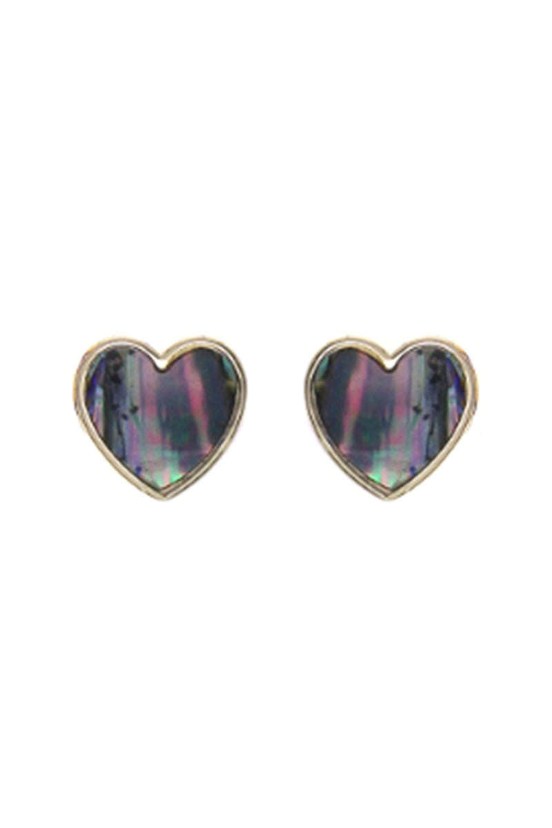 Abalone Heart Charm Post Earrings Gold - Pack of 6