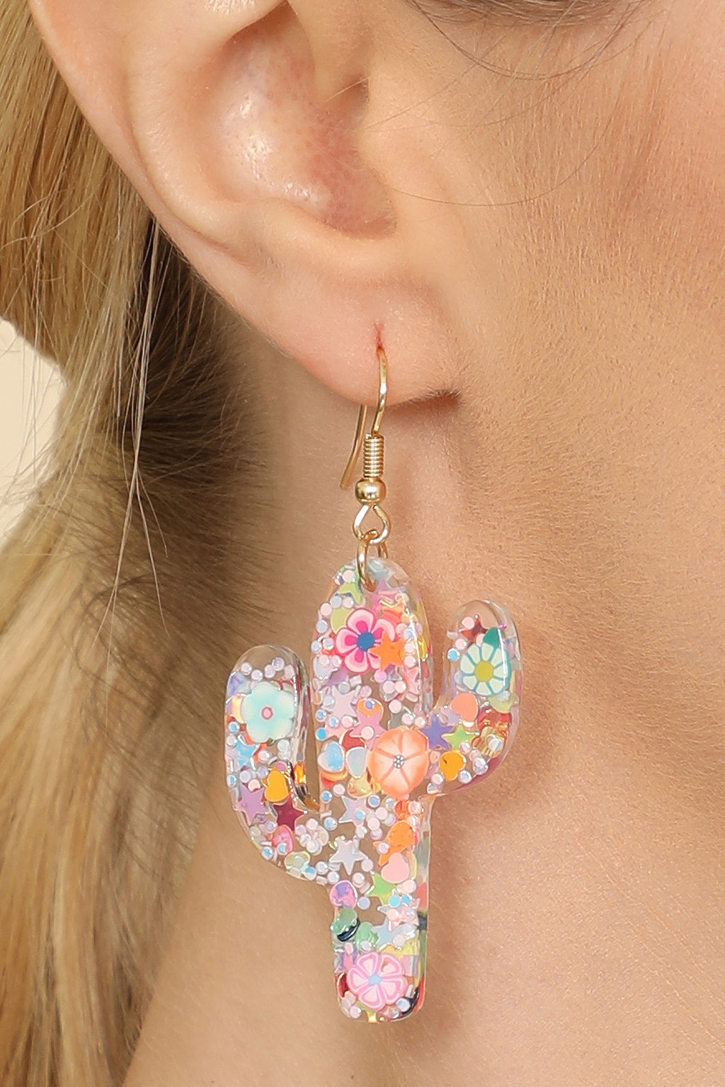 Cactus Resin Glitter Candy Stud Earring White Multicolor - Pack of 6