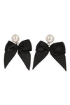 3 Pair Pearl Bow Earring Set Black Silver - Pack of 6