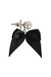 3 Pair Pearl Bow Earring Set Black Silver - Pack of 6