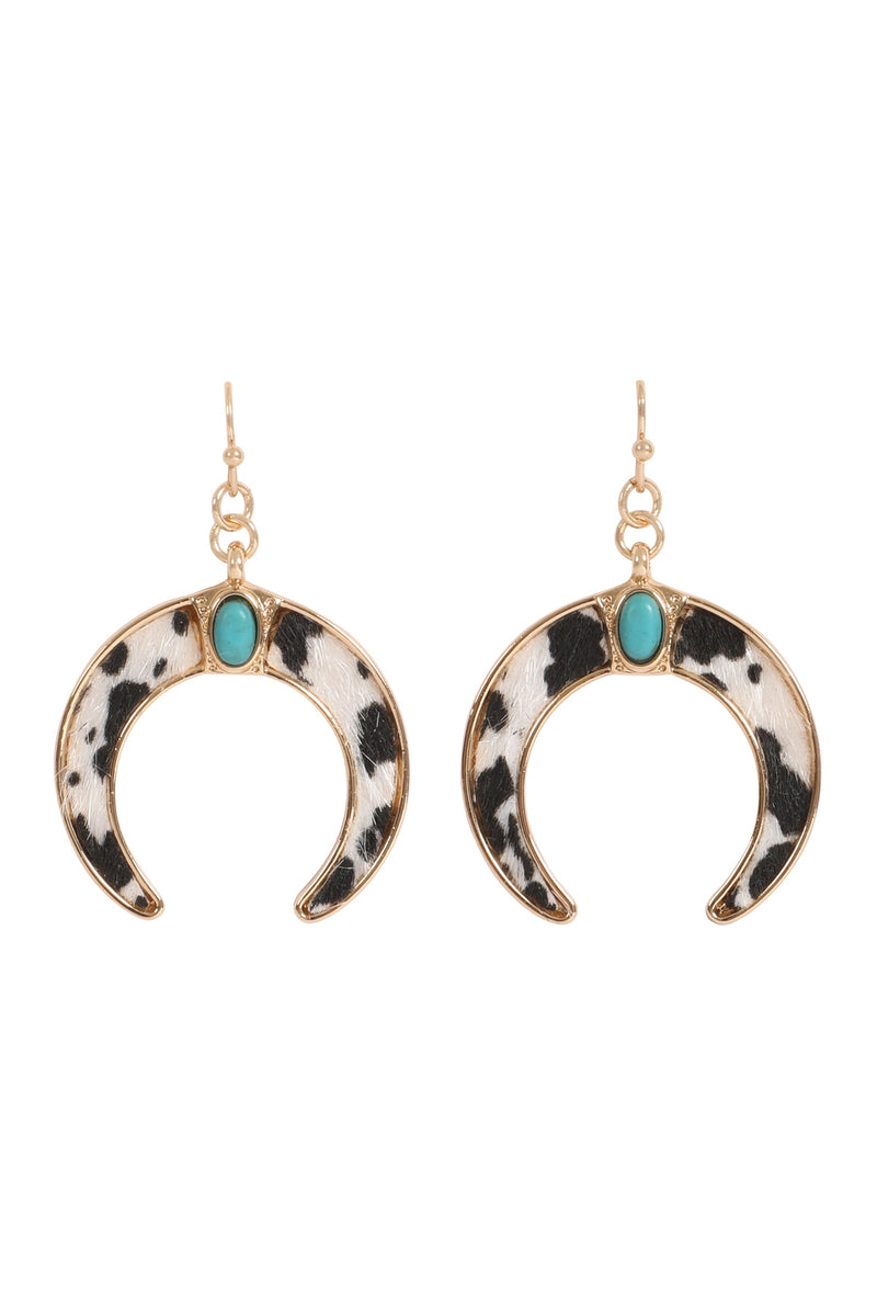 Cow Print Bull Horn Earrings Black Gold - Pack of 6