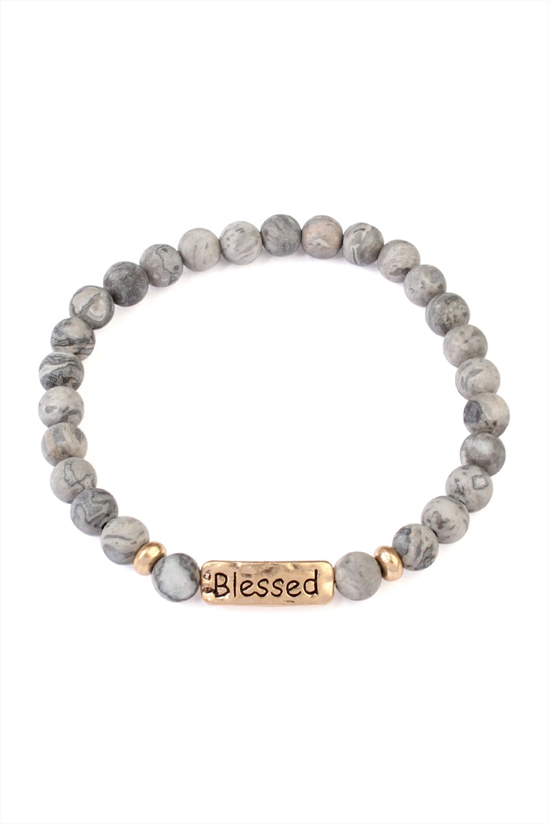 Gray Blessed Natural Stone Stretch Bracelet - Pack of 6