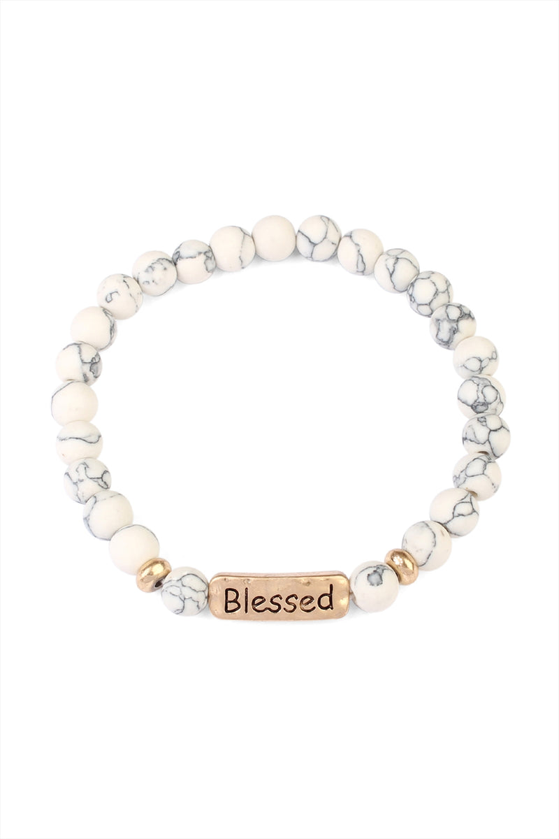 White Blessed Natural Stone Stretch Bracelet - Pack of 6