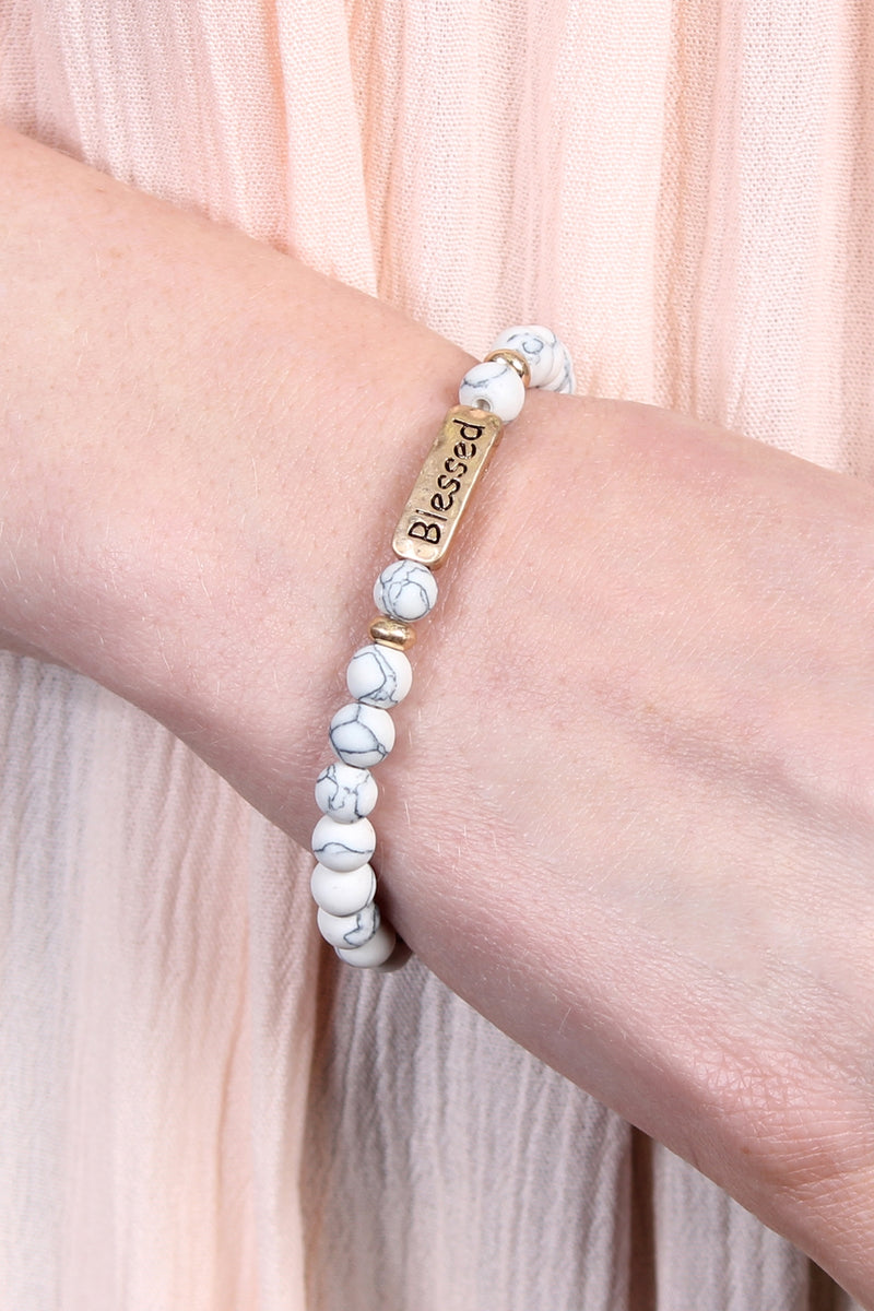 White Blessed Natural Stone Stretch Bracelet - Pack of 6