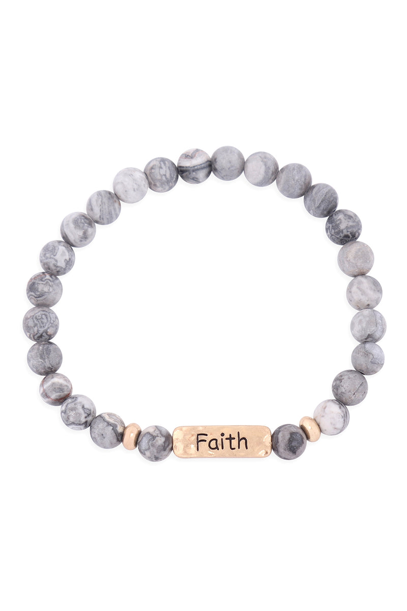 Faith 6mm Natural Stone Bracelet Gray - Pack of 6