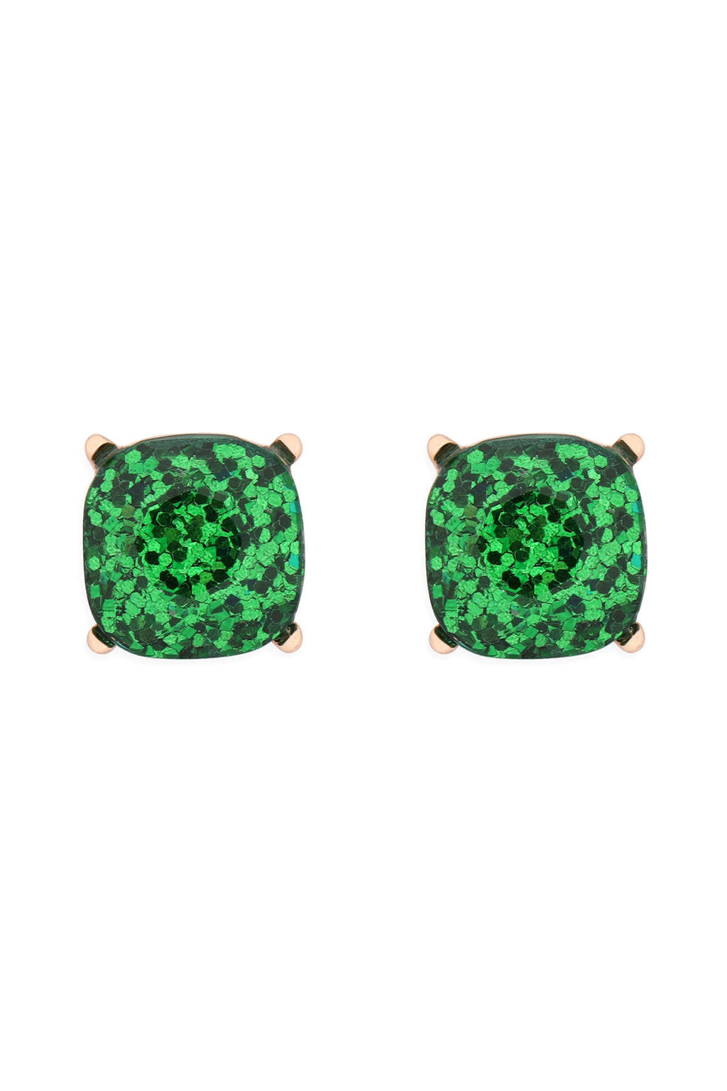 Glitter Epoxy Stud Earrings Green - Pack of 6