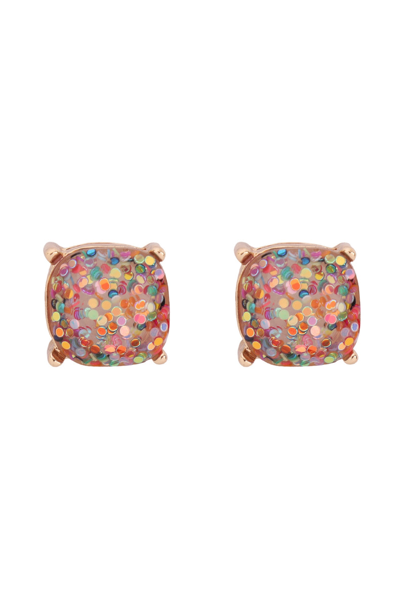 Glitter Epoxy Stud Earrings Light Multicolor - Pack of 6