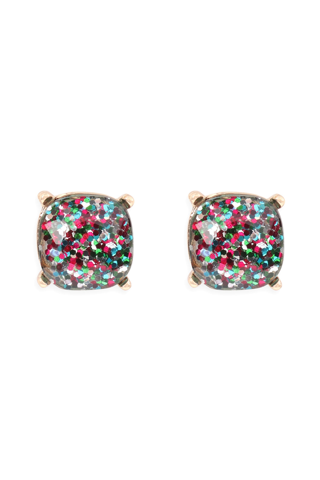 Glitter Epoxy Stud Earrings Multicolor - Pack of 6