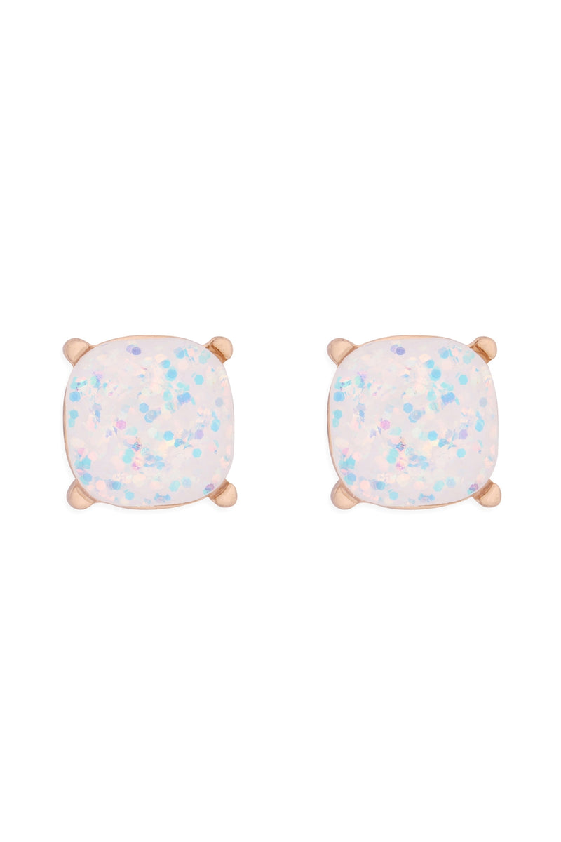 Glitter Epoxy Stud Earrings White - Pack of 6