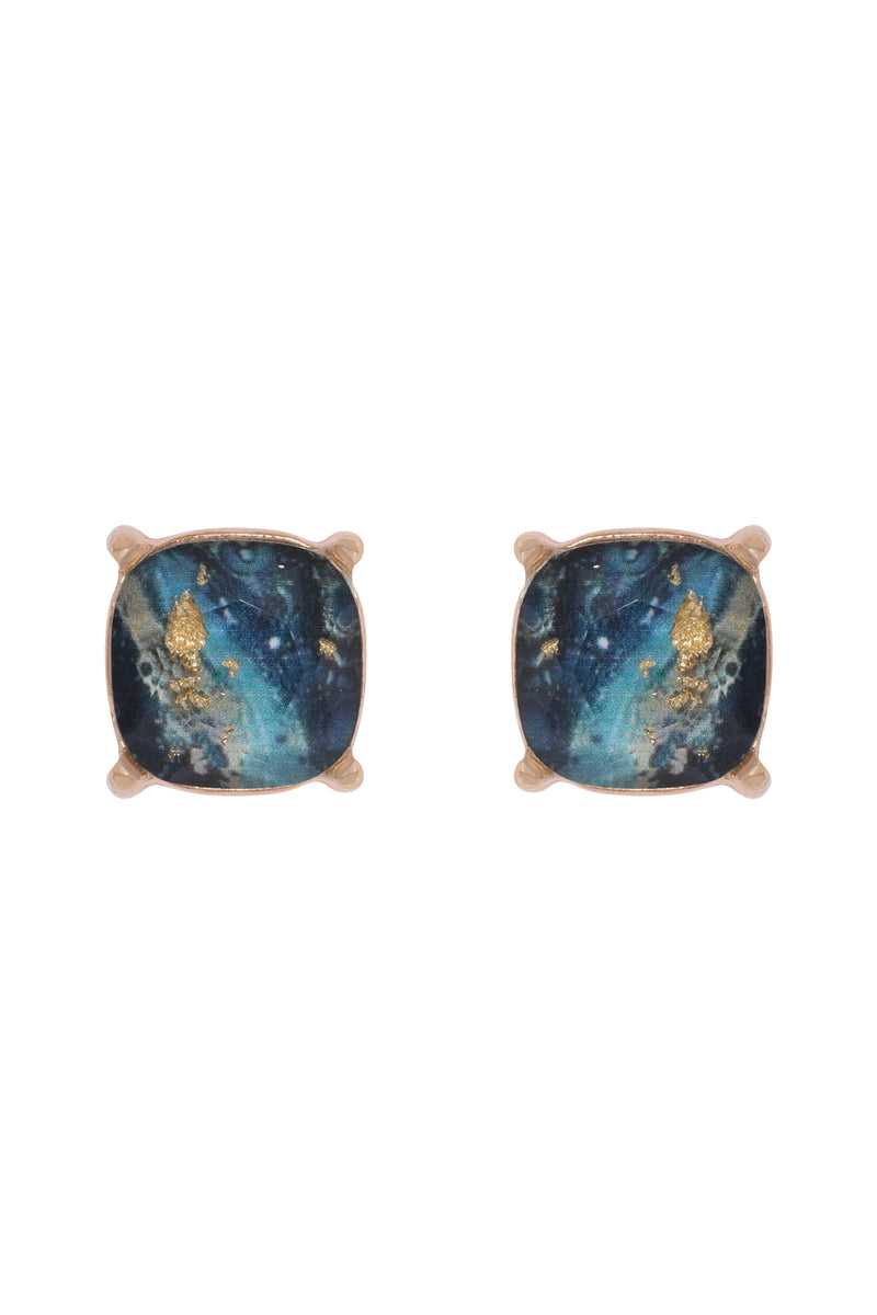 Marble Epoxy Stud Earrings Dark Blue - Pack of 6