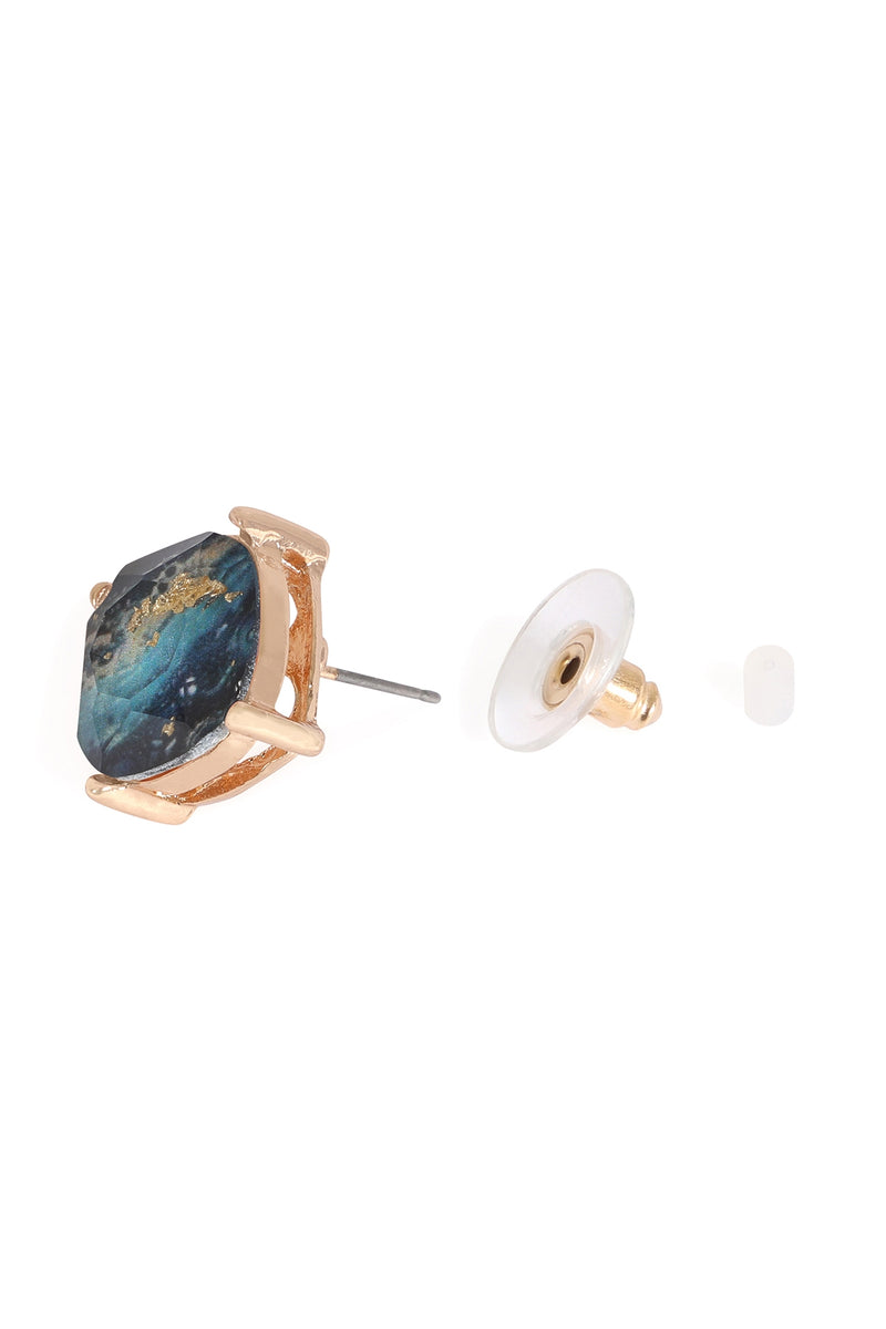 Marble Epoxy Stud Earrings Dark Blue - Pack of 6