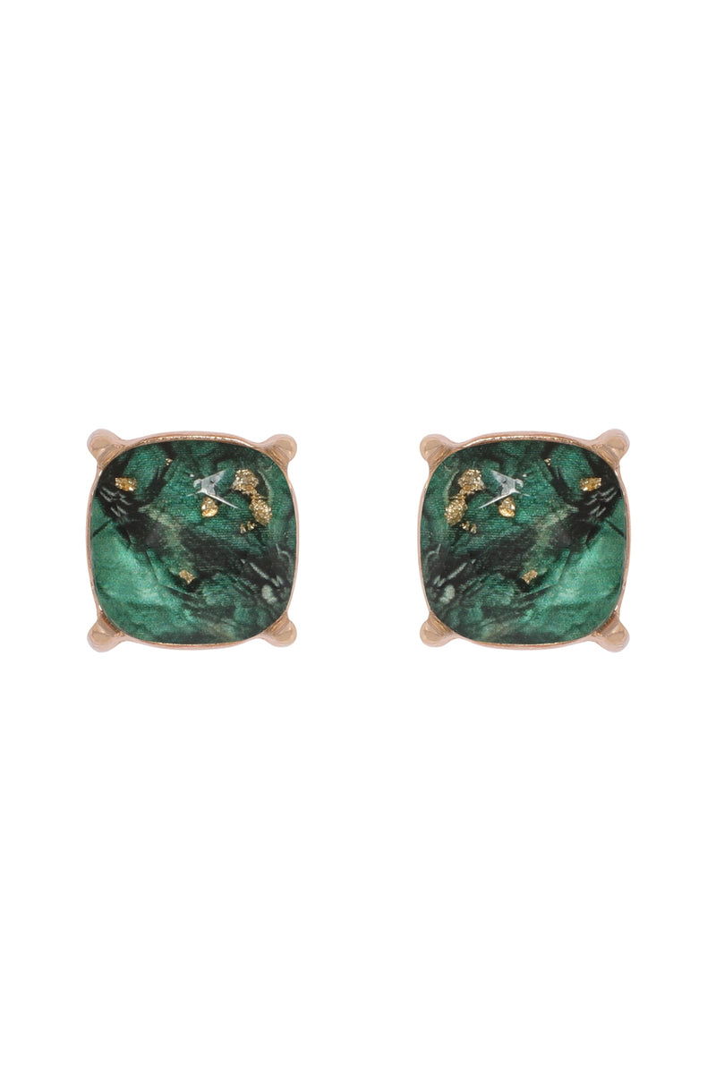 Marble Epoxy Stud Earrings Dark Green - Pack of 6