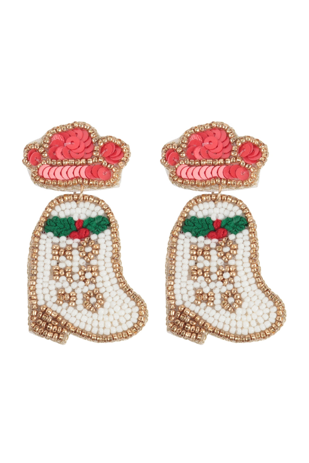 Christmas Cowgirl Boots Seed Beads Drop Earrings Multicolor - Pack of 6