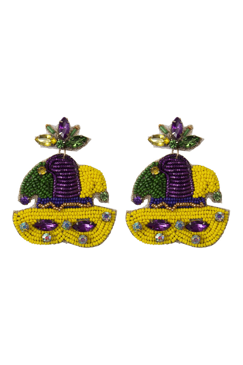 Mardi Gras Mask Seed Beads Post Earrings Multicolor - Pack of 6