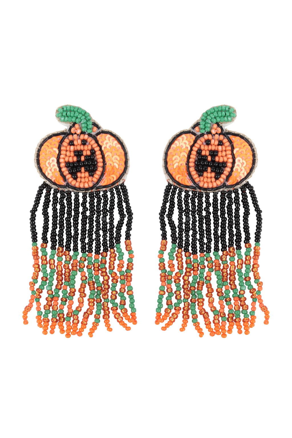 Halloween Pumpkin Fringe Seed Beads Drop Earrings Multicolor - Pack of 6