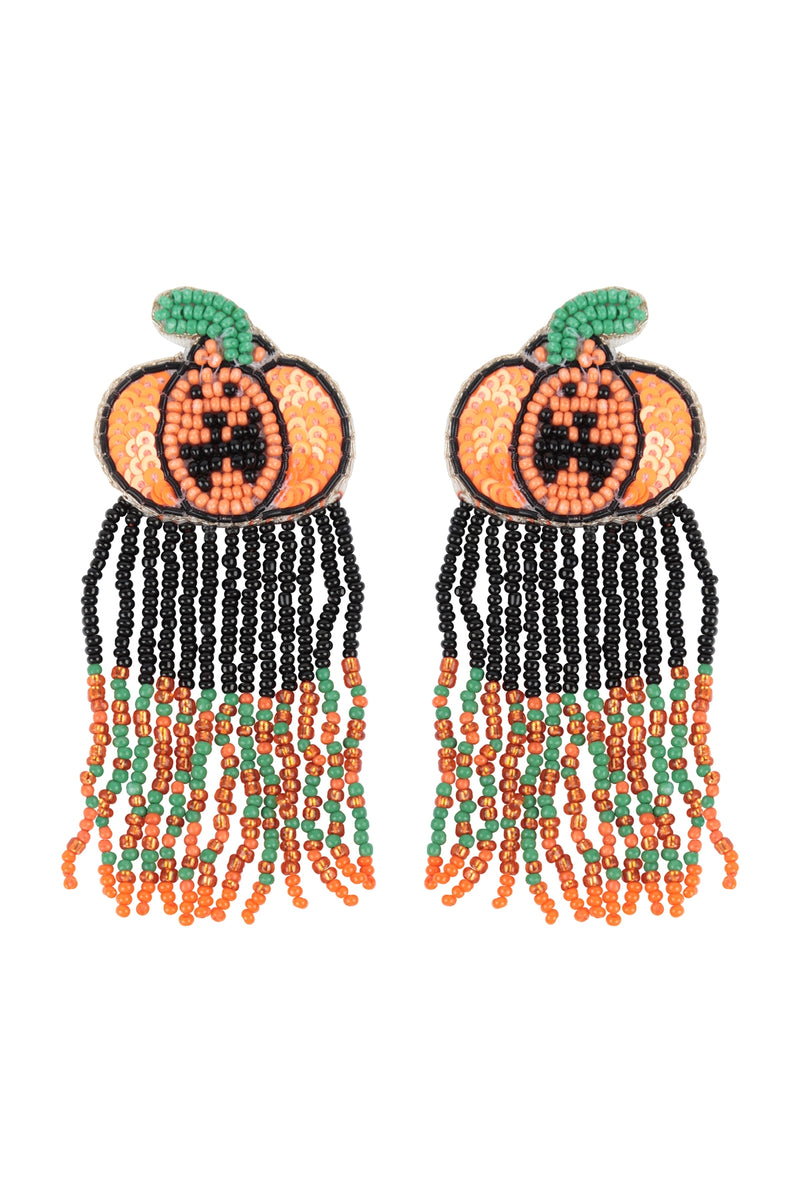 Halloween Pumpkin Fringe Seed Beads Drop Earrings Multicolor - Pack of 6