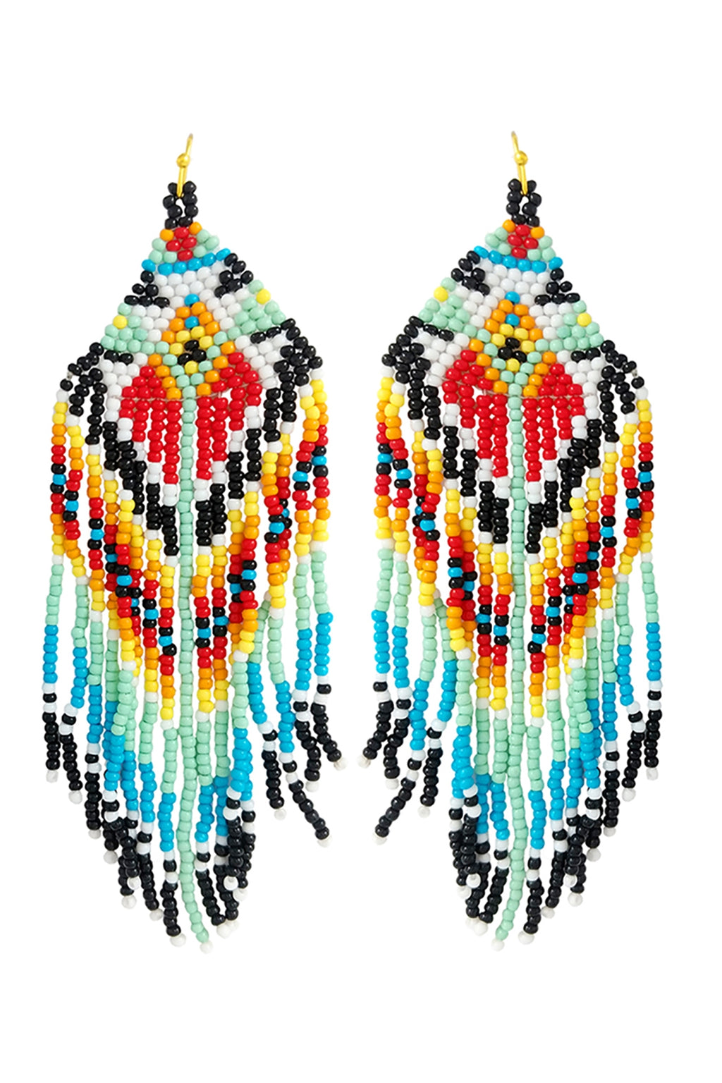 Western Style Aztec Seed Bead Fringe Drop Earrings Multicolor 1- Pack of 6