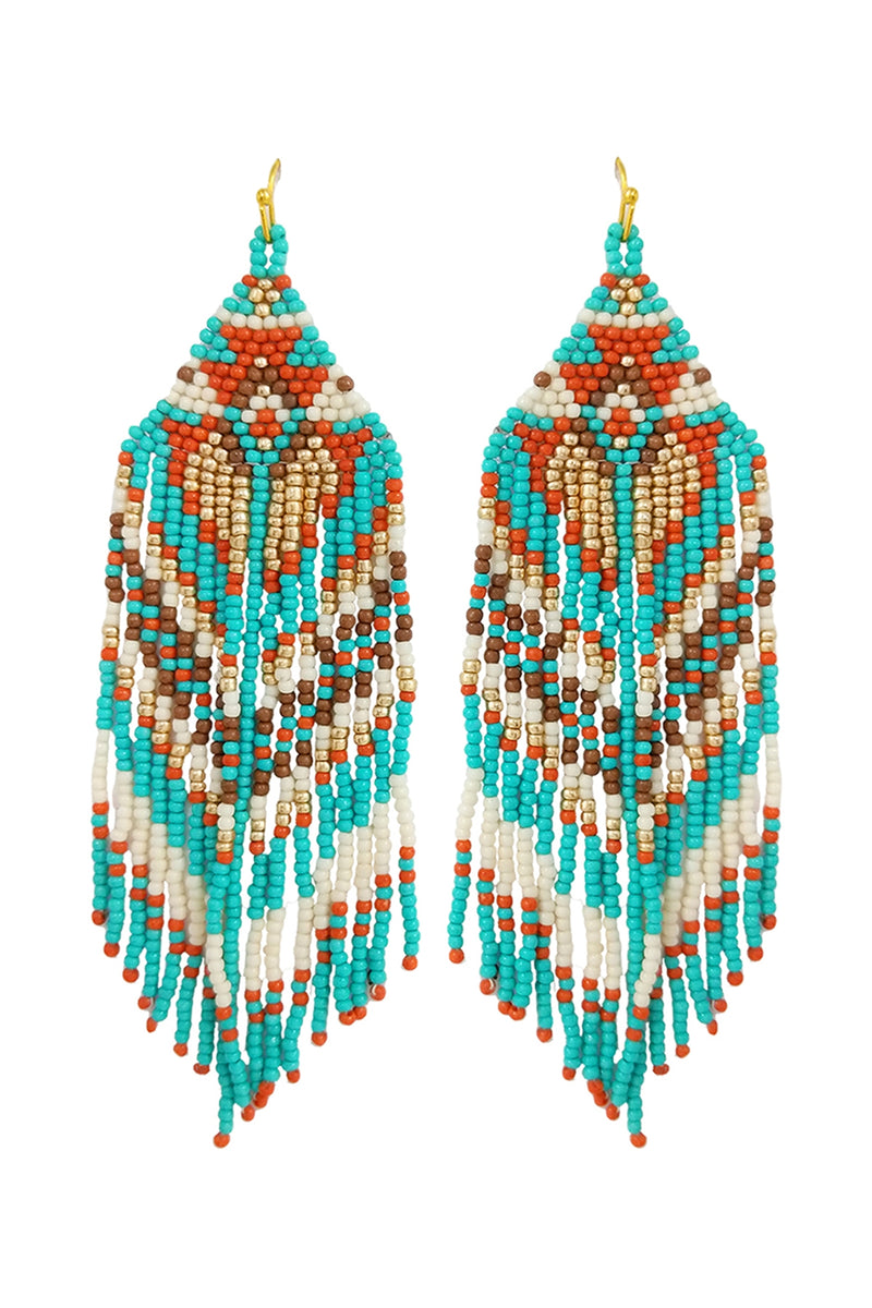 Western Style Aztec Seed Bead Fringe Drop Earrings Multicolor 3 - Pack of 6