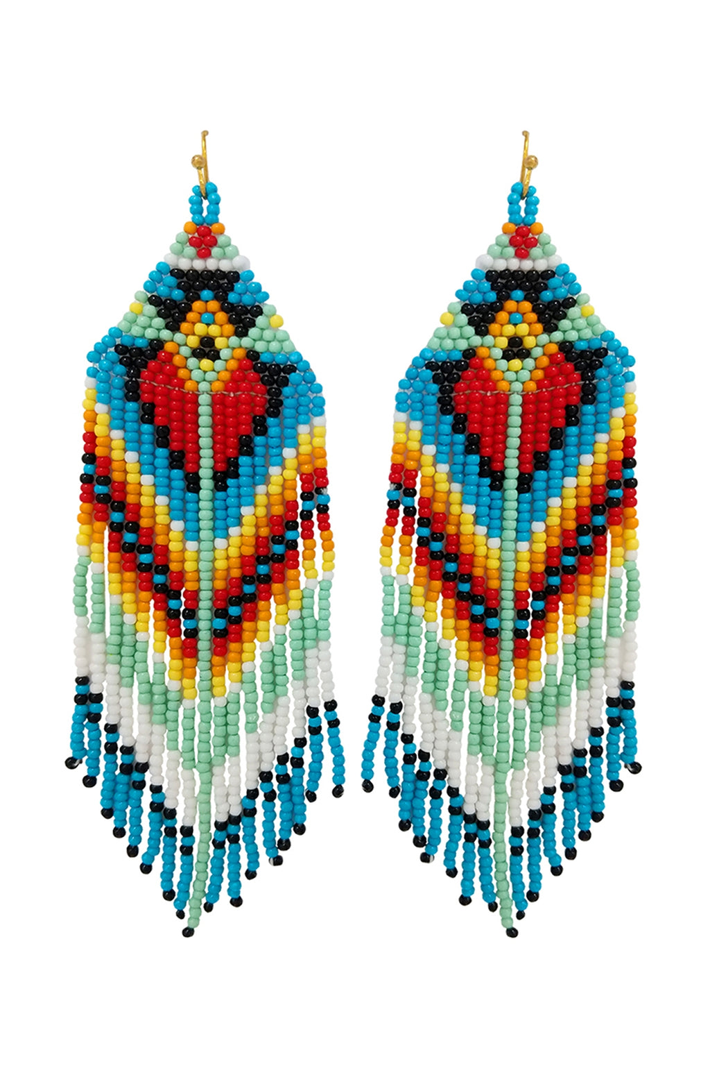 Western Style Aztec Seed Bead Fringe Drop Earrings Turquoise  - Pack of 6