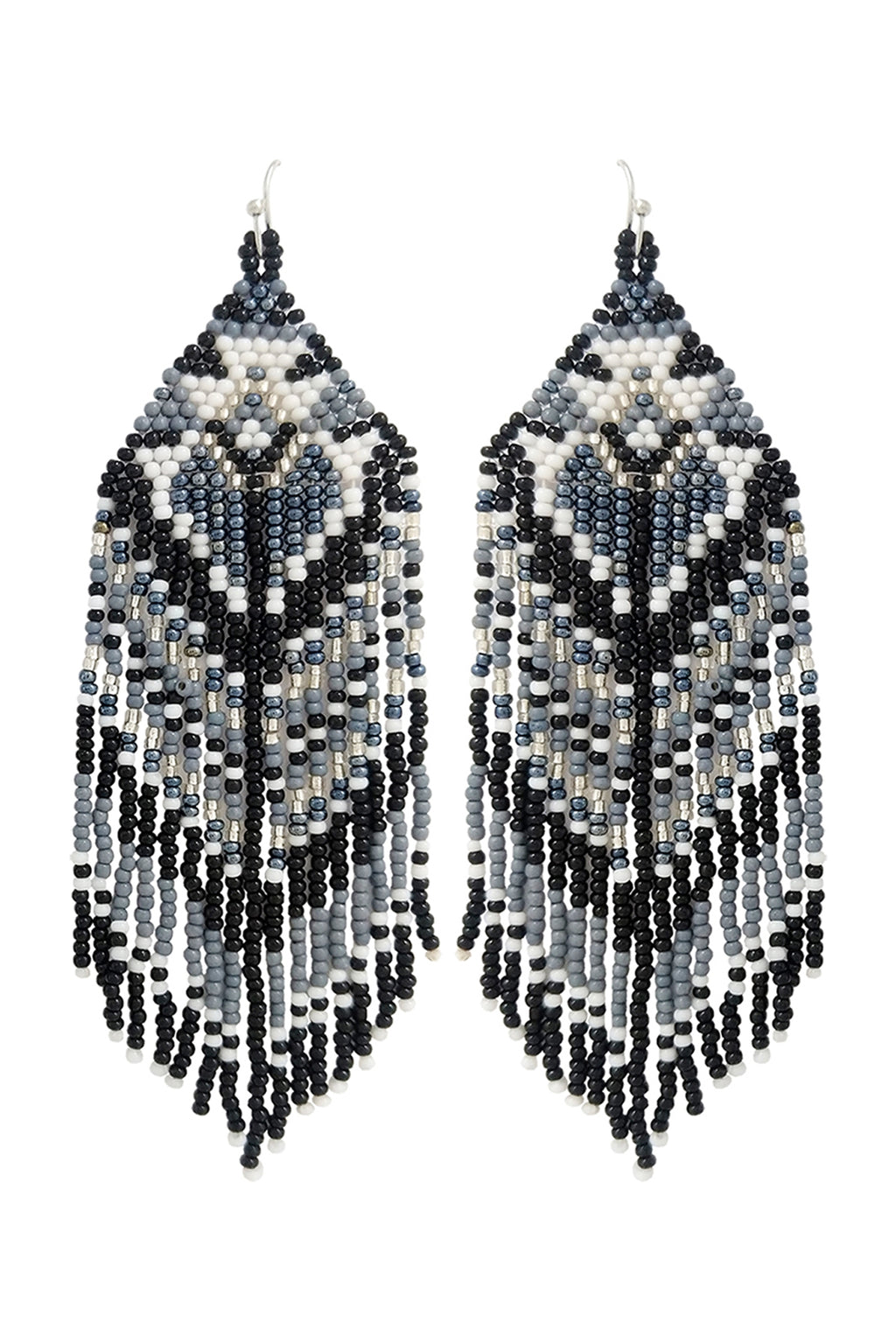 Western Style Aztec Seed Bead Fringe Drop Earrings Black - Pack of 6