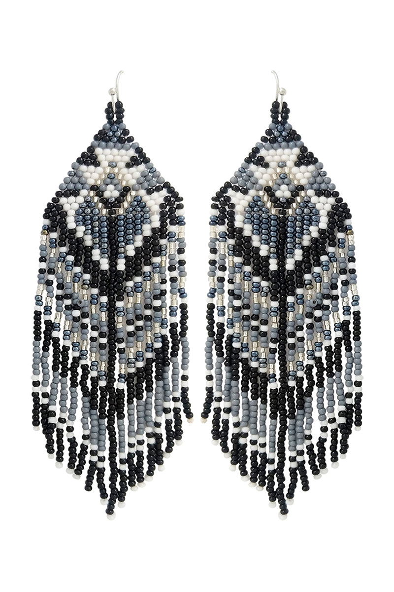 Western Style Aztec Seed Bead Fringe Drop Earrings Black - Pack of 6