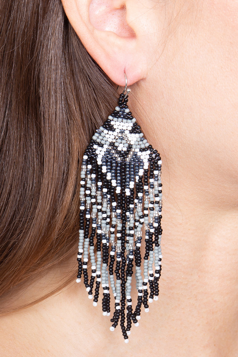 Western Style Aztec Seed Bead Fringe Drop Earrings Black - Pack of 6