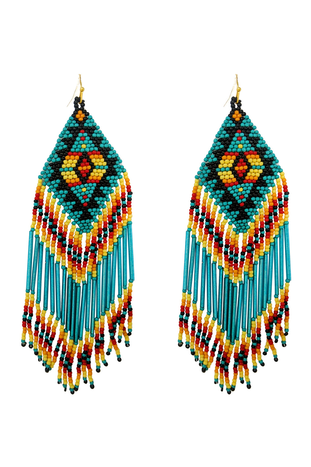 Western Aztec Boho Geometric Shape Fringe Seed Bead Earrings Turquoise Multi - Pack of 6