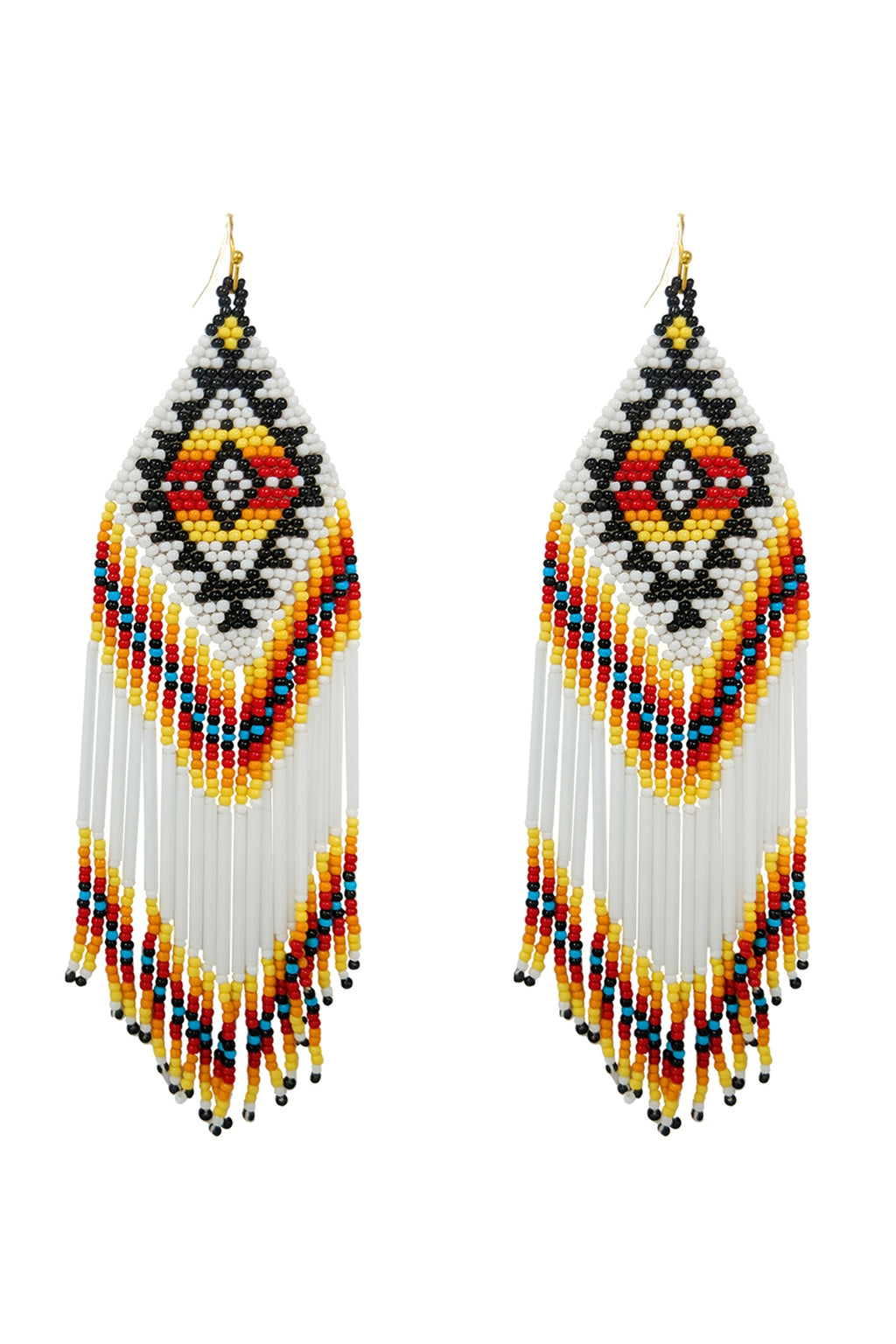 Western Aztec Boho Geometric Shape Fringe Seed Bead Earrings White Multi - Pack of 6