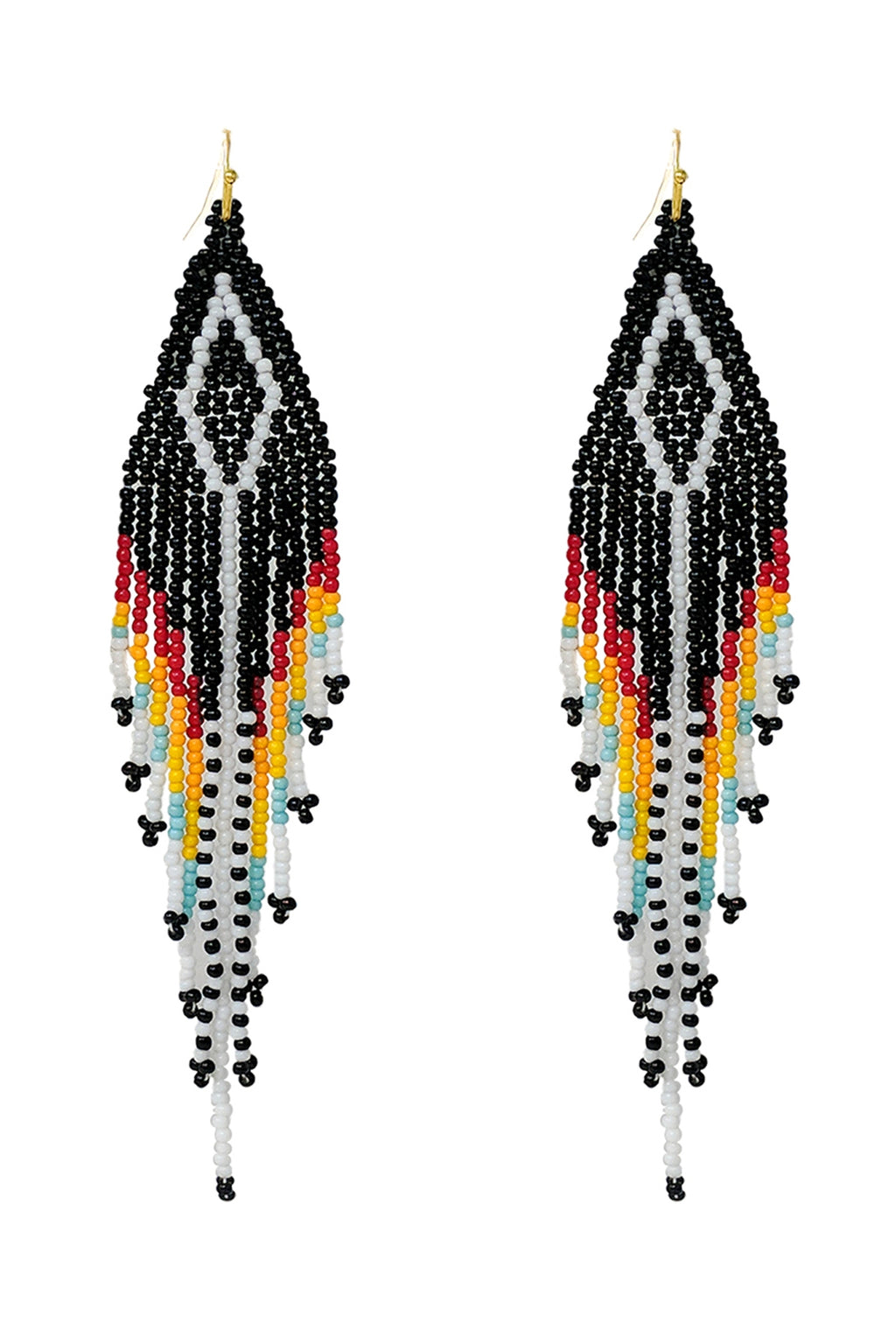 Western Aztec Boho Diamond Shape Fringe Seed Bead Earrings Black Multi - Pack of 6