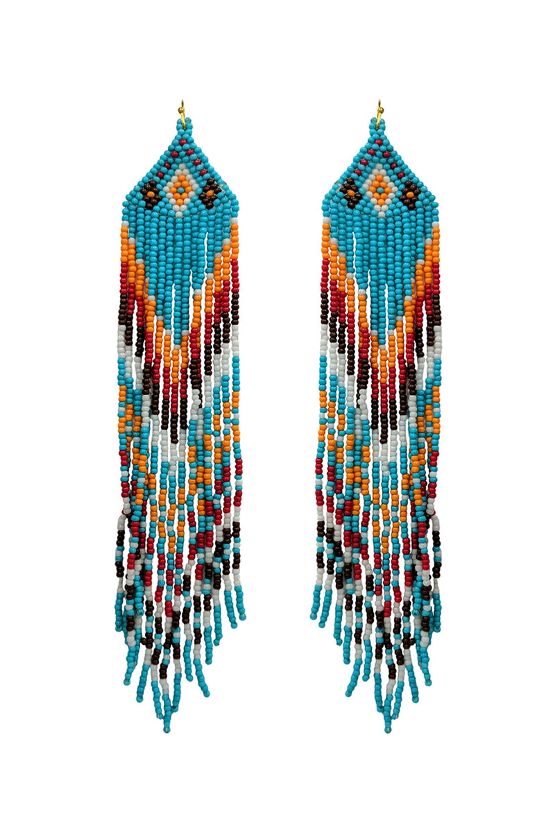 Western Style Aztec Seed Bead Fringe Drop Earrings Turquoise - Pack of 6