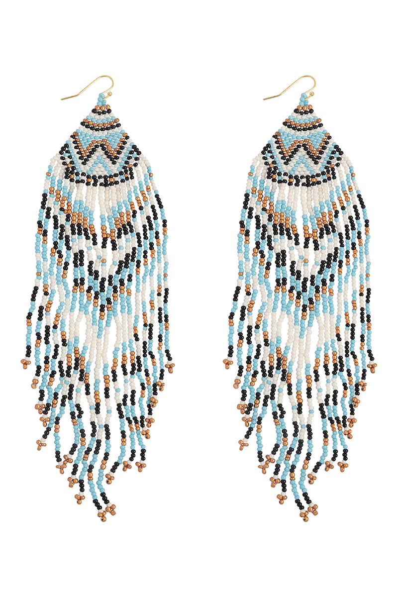 Western Style Aztec Seed Bead Fringe Drop Earrings Light Blue - Pack of 6