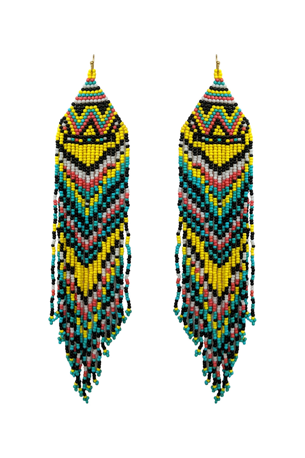 Western Style Aztec Seed Bead Fringe Drop Earrings Multicolor 2- Pack of 6