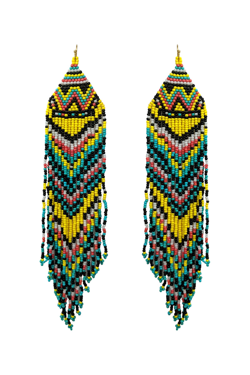 Western Style Aztec Seed Bead Fringe Drop Earrings Multicolor 2- Pack of 6