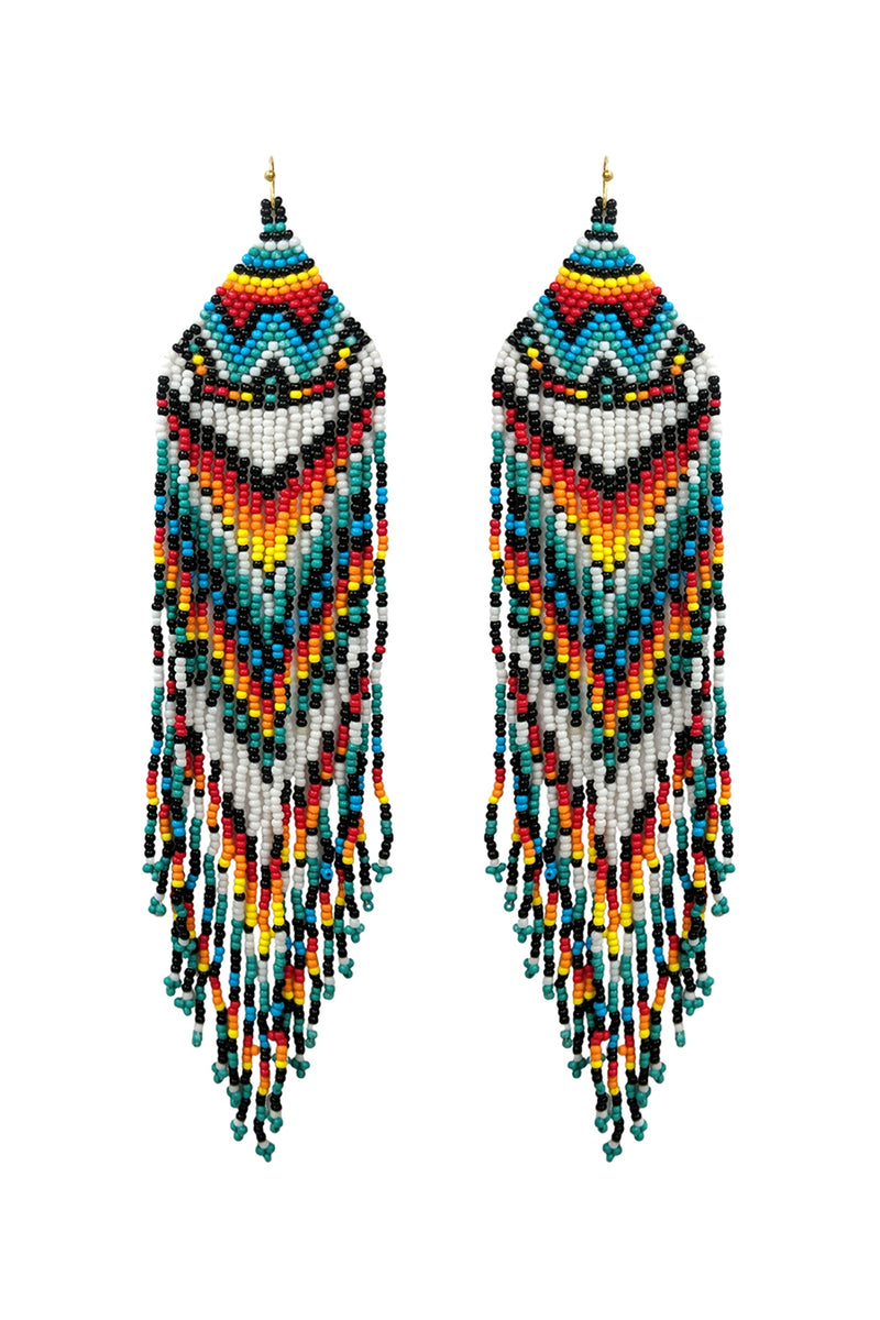 Western Style Aztec Seed Bead Fringe Drop Earrings Turquoise - Pack of 6