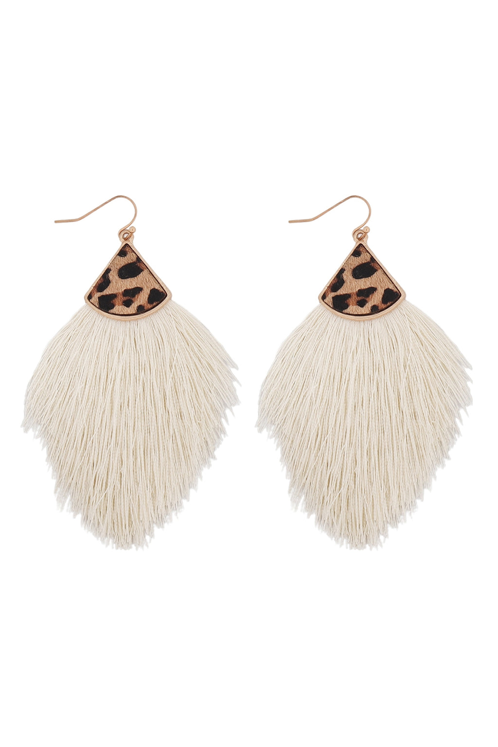 Ivory Leopard Real Leather Tassel Hook Earrings - Pack of 6