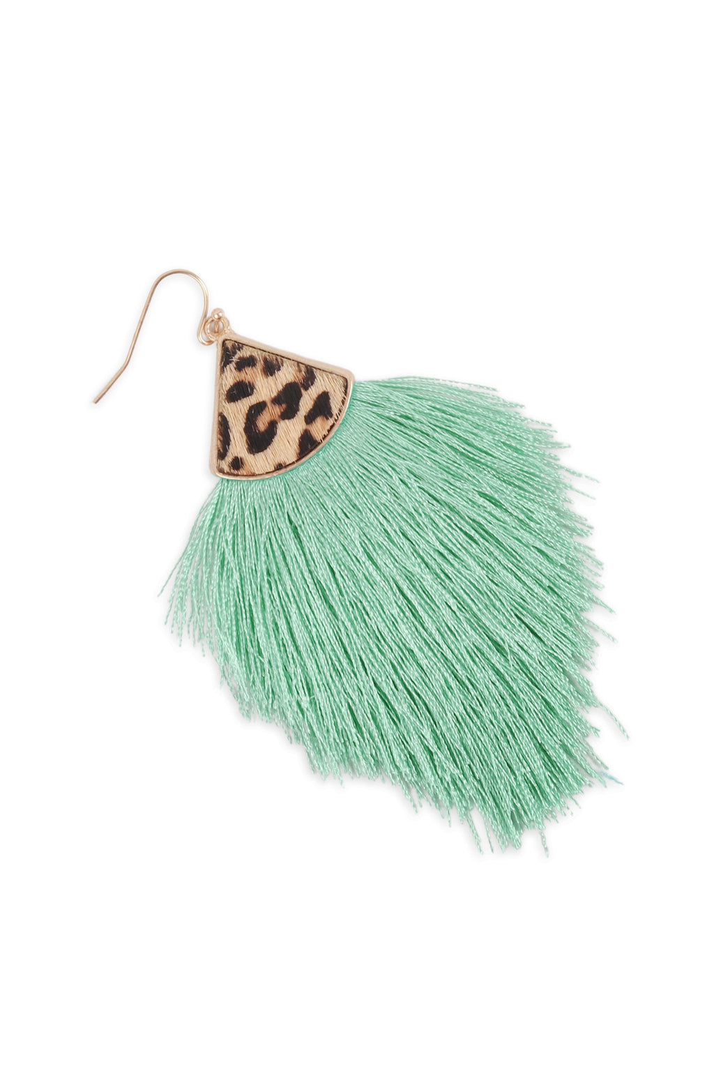 Mint Leopard Real Leather Tassel Hook Earrings - Pack of 6