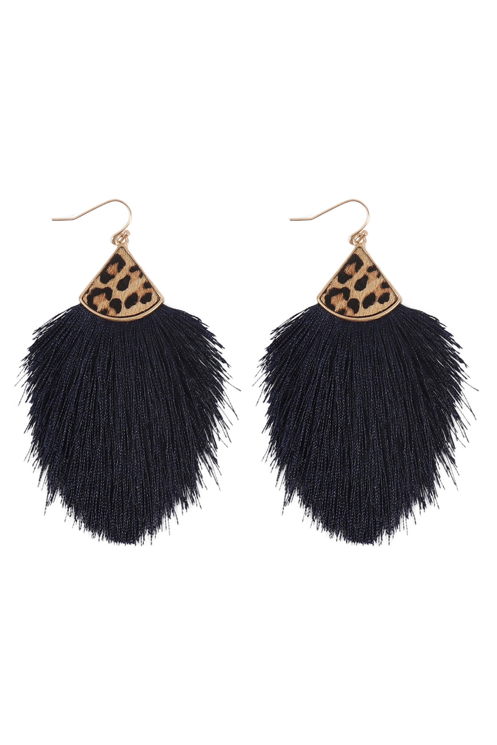 Navy Leopard Real Leather Tassel Hook Earrings - Pack of 6