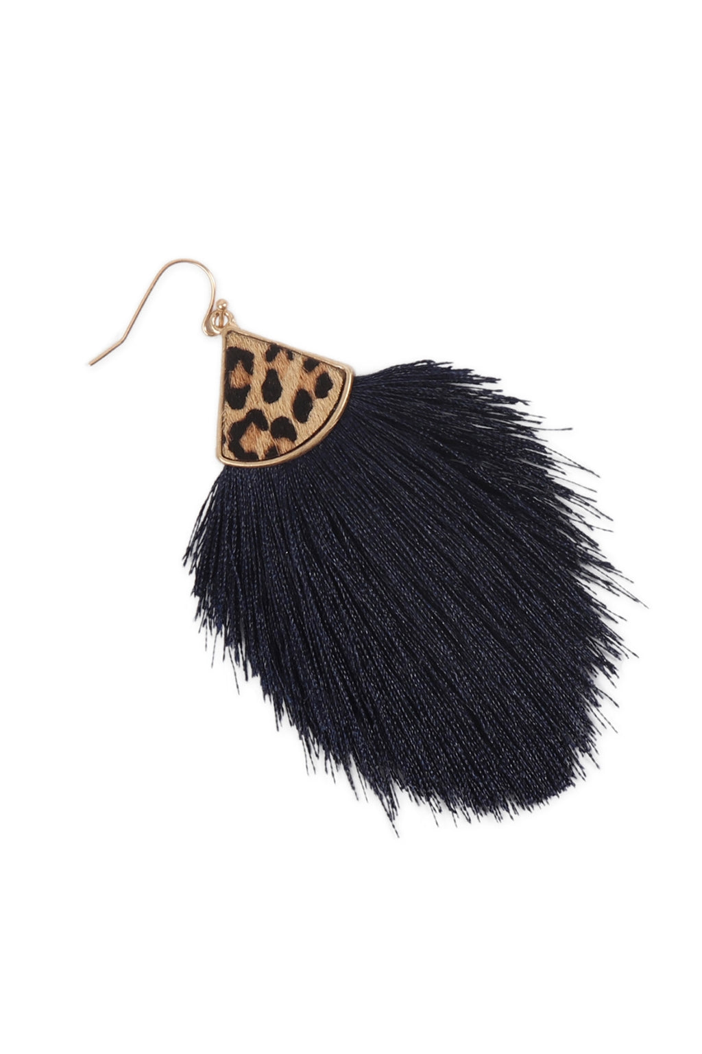 Navy Leopard Real Leather Tassel Hook Earrings - Pack of 6