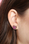 Heart Shape Faux Druzy Post Earrings Burgundy - Pack of 6