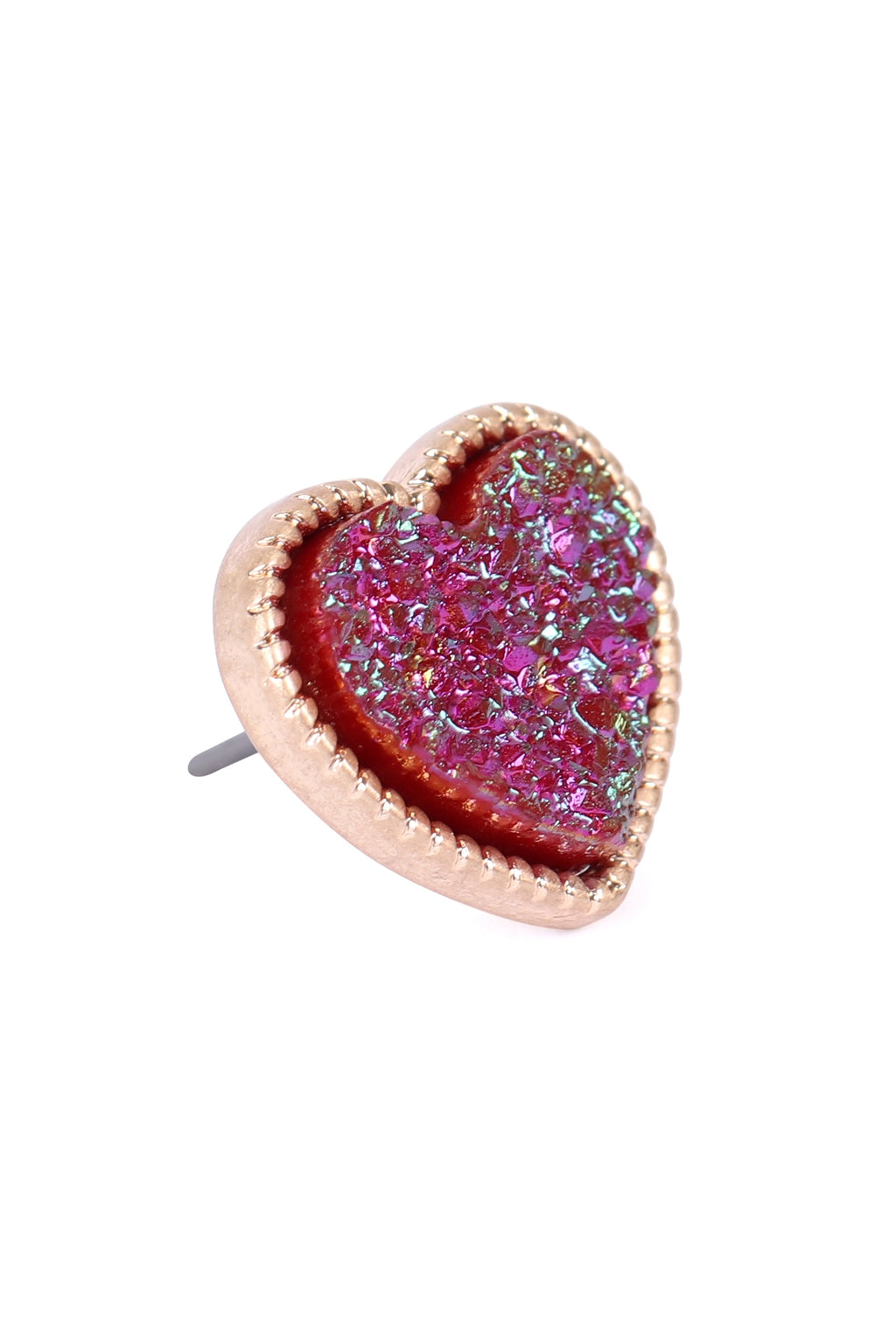 Heart Shape Faux Druzy Post Earrings Burgundy - Pack of 6