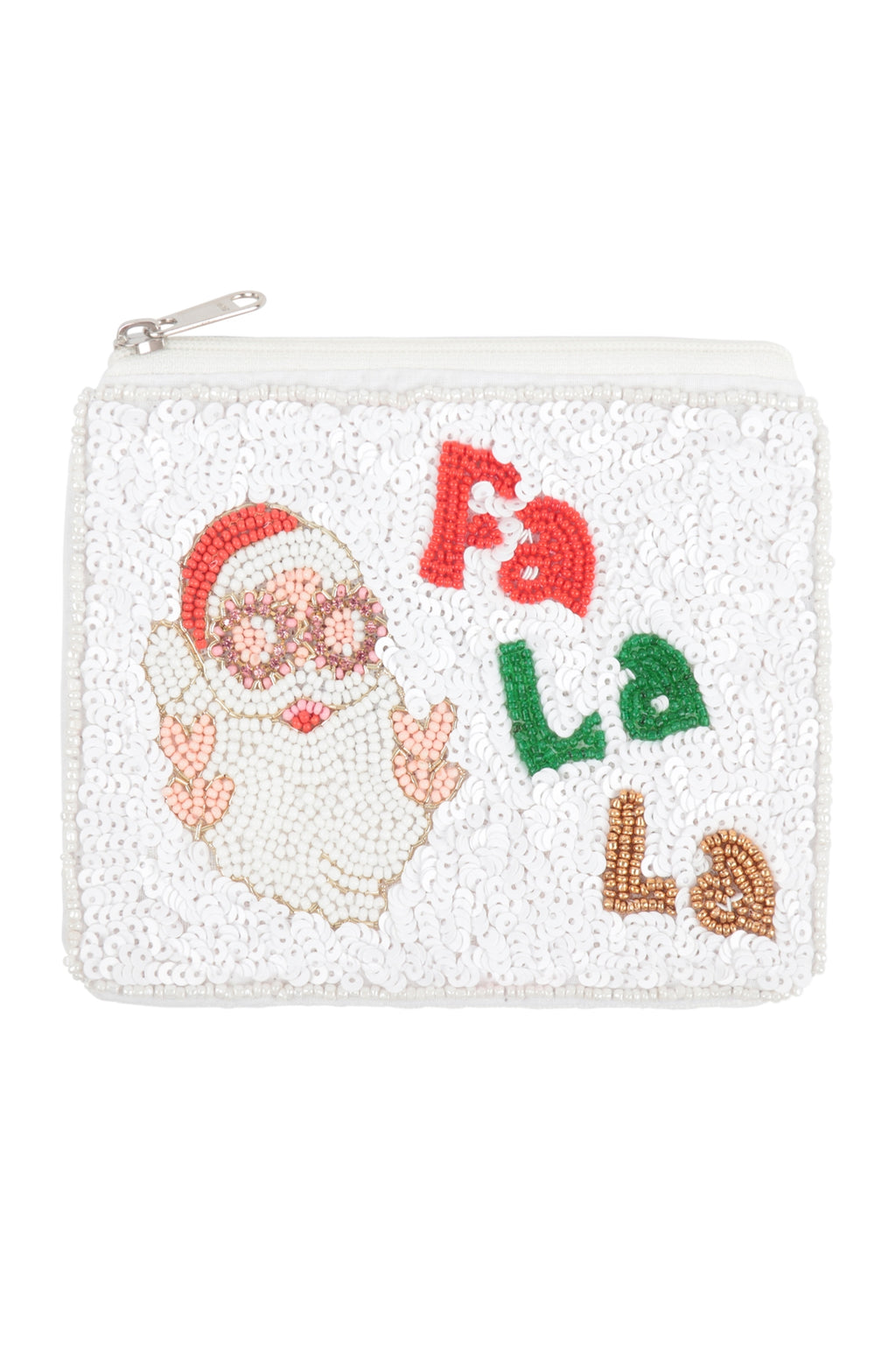 Christmas Santa Fa La La Seed Beads Coin Pouch White - Pack of 6