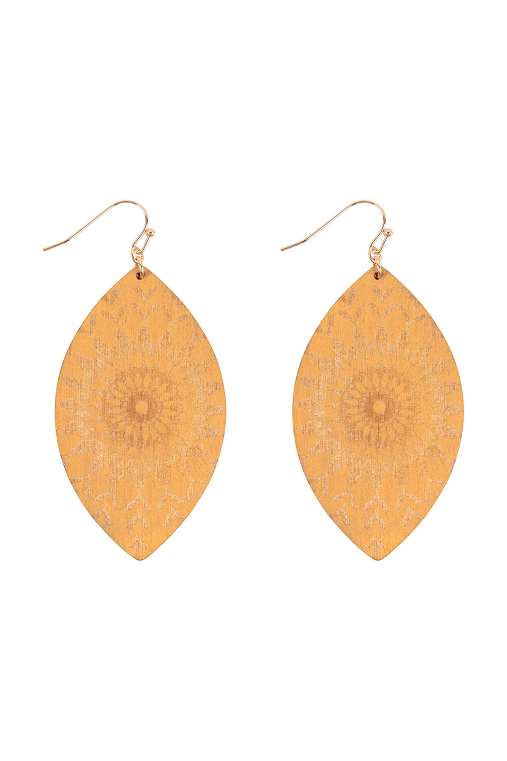 Wood Mandala Print Marquise Earrings Natural - Pack of 6